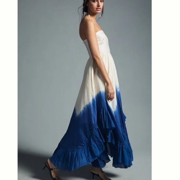 NWT Anthropologie Samant Chauhan Strapless Ombre Cotton/ Silk Pockets Maxi Dress - Picture 6 of 14